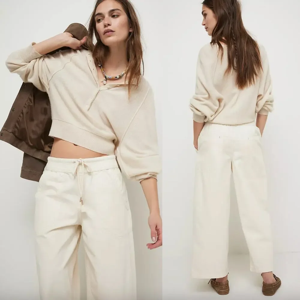 We The Free | Easy Peasy Pull-On Jeans in Irie Off White Drawstring Baggy Pant M